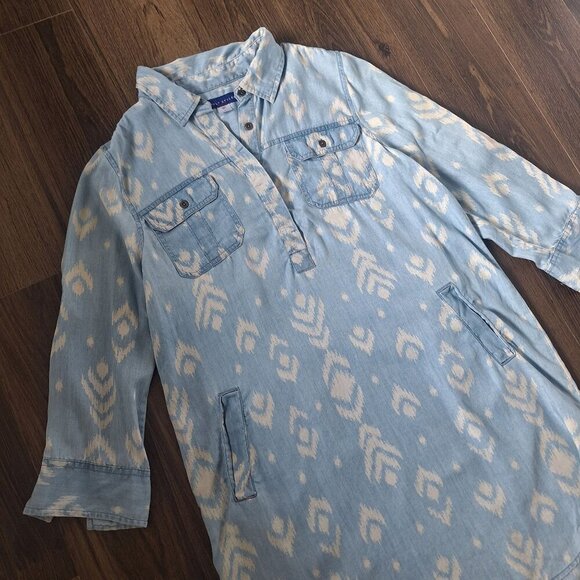 💙 Simply Styled Aztec Print Soft Denim Look Shirt Dress 100% Tencel Size L - Picture 3 of 9